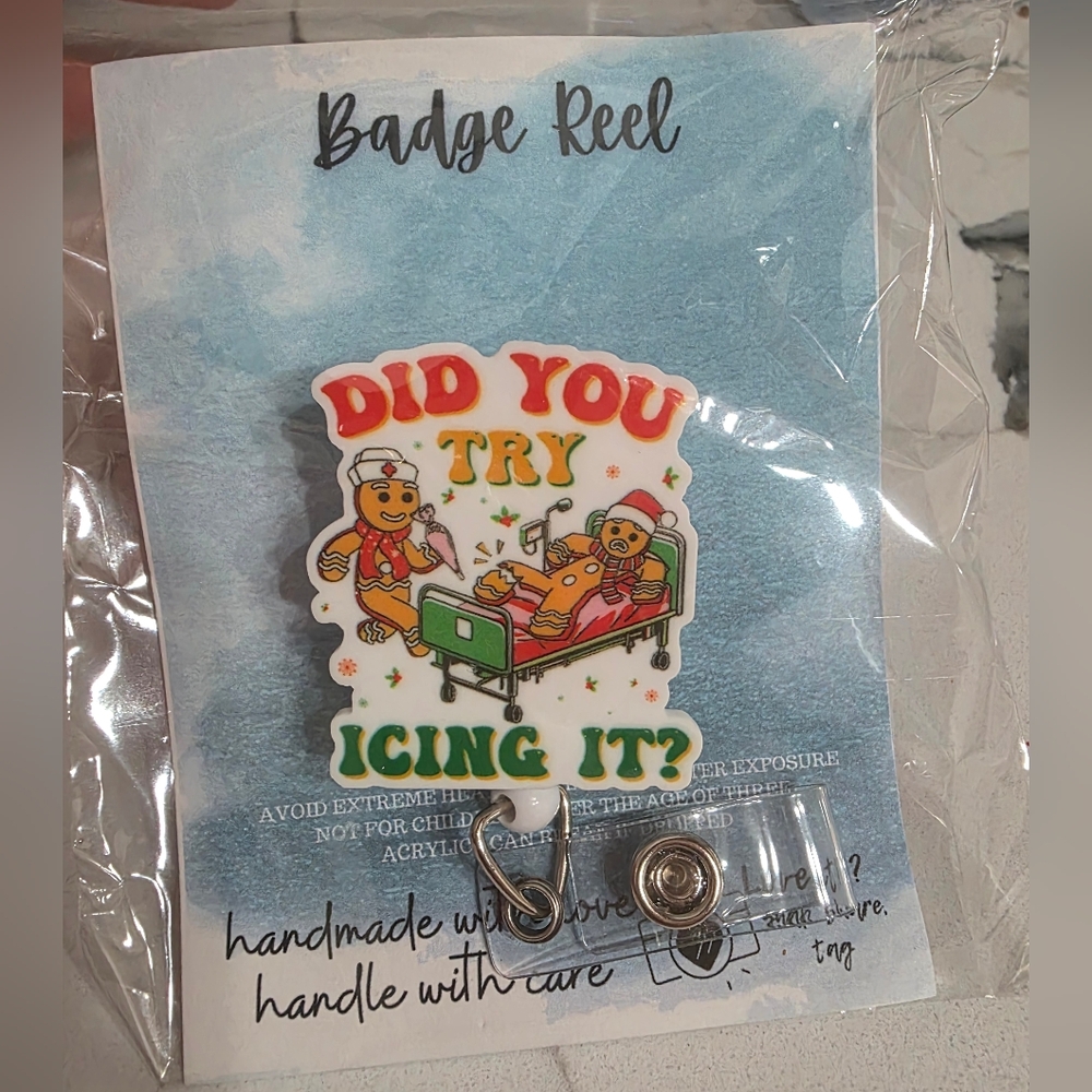 Funny Gingerbread Man Badge Reel with Medical Theme